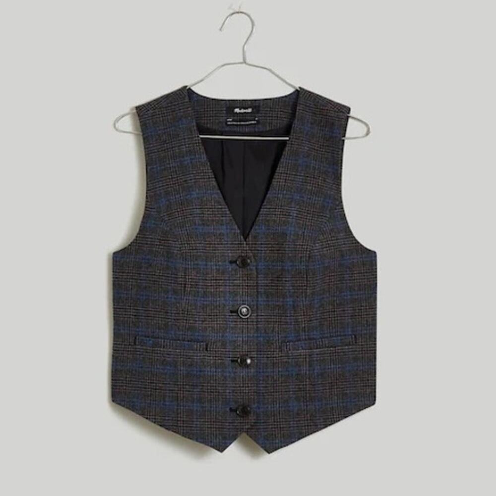 Madewell Womens 2 Wool Blend Suiting Vest Houndstooth Wool Blend Office Academia - Picture 2 of 11